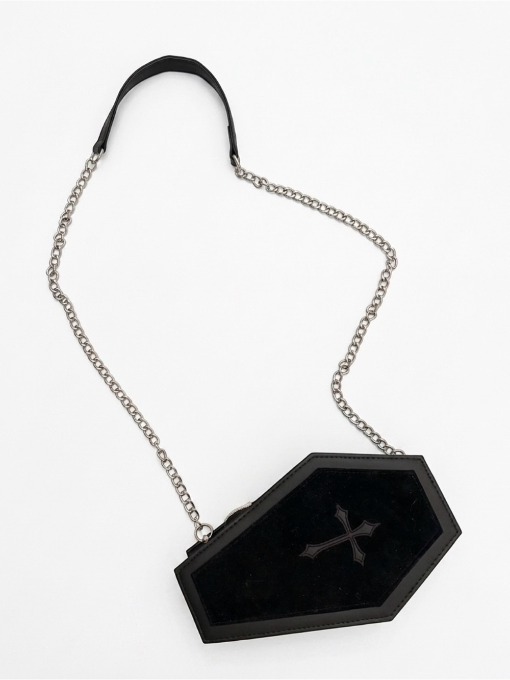 Spirit Black Coffin-Shaped Crossbody Bag with Silver Chain